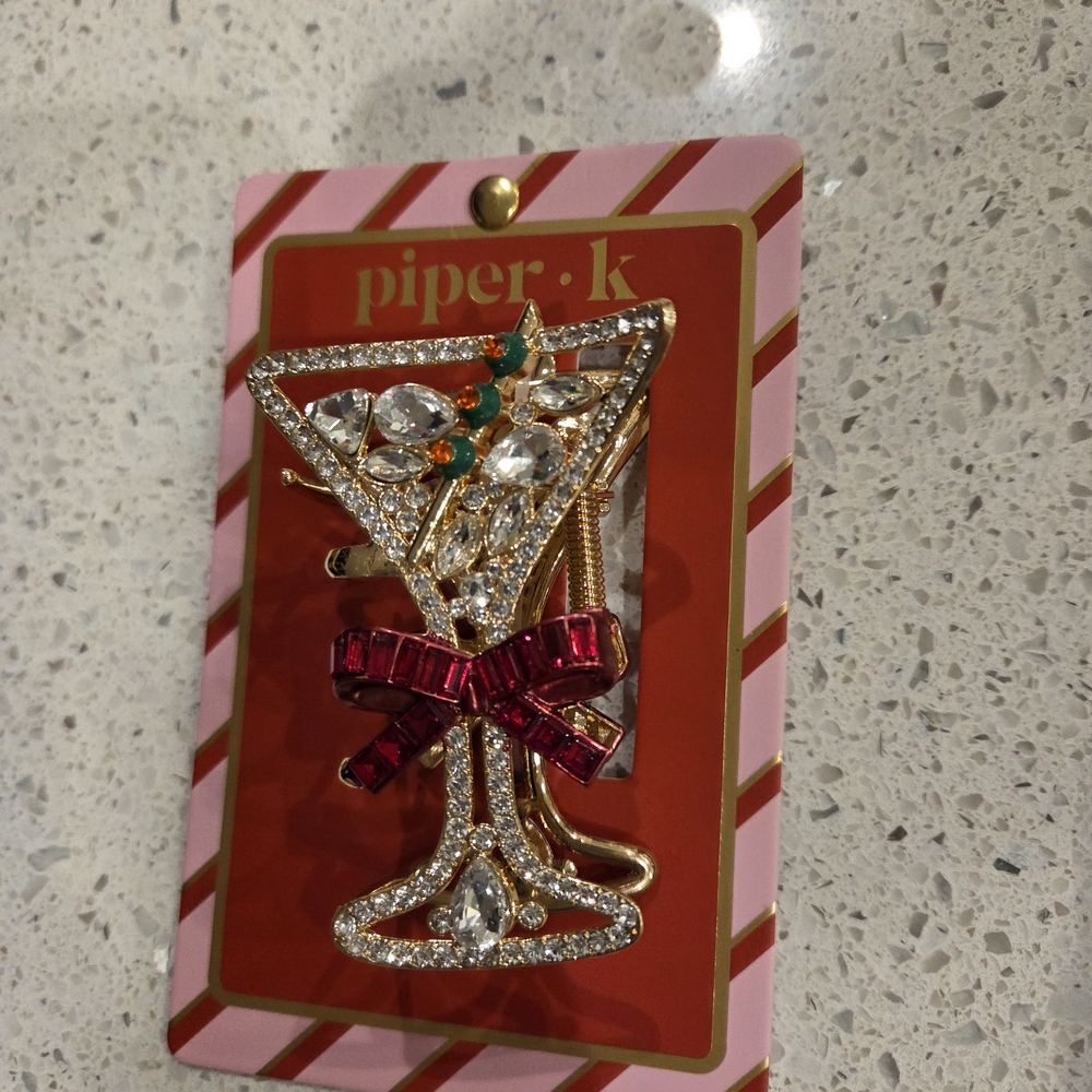 Piper Sparkling Gold and Red Martini Hair Clip